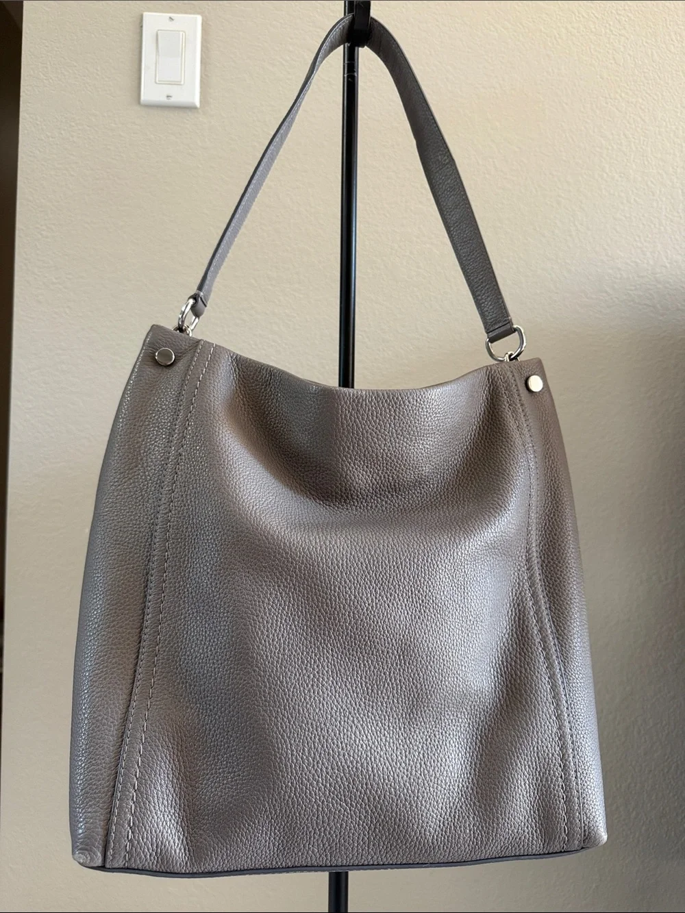 kate spade Gray Pebbled Leather Shoulder Hobo with Tassel